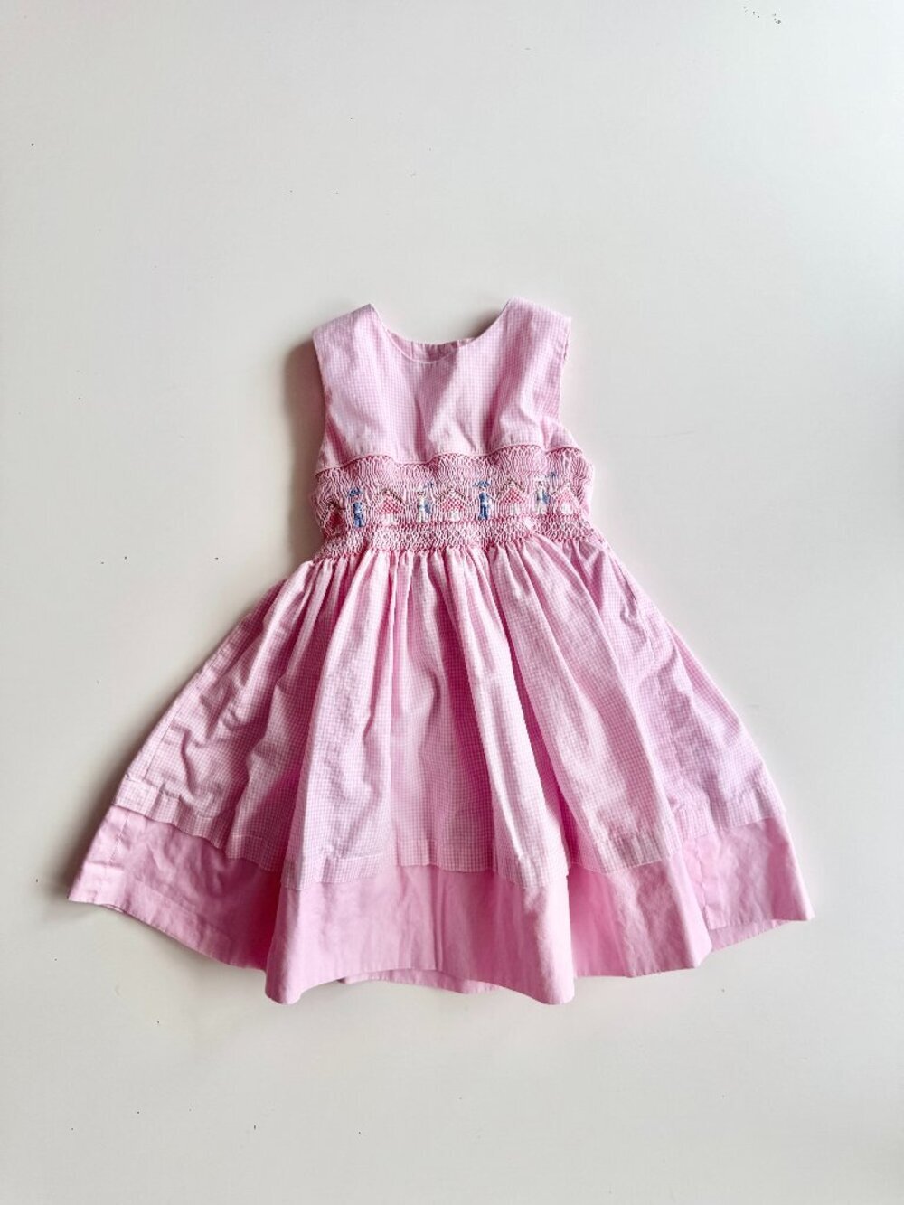 Vintage RODEL MEIER Pink Gingham Polycotton Smocked Fit & Flare Dress, Size 2